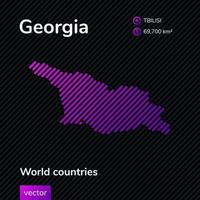 Georgia map. Vector creative digital neon flat abstract simple map with violet, purple, pink striped texture on black background. Educational banner, poster about Georgia