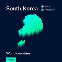 South Korea 3D map. Stylized neon simple digital isometric striped Map in turquoise and mint colors vector