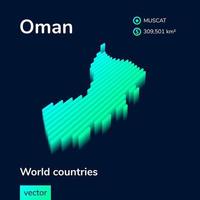 3D Map of Oman. Stylized neon simple isometric striped vector map in green colors on blue background