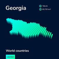 3D map of Georgia. Stylized striped vector map of Georgia is in green and mint colors on the dark blue background