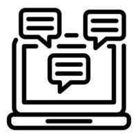 Laptop chat icon, outline style vector