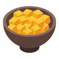 Bowl cheese icon, isometric style vector