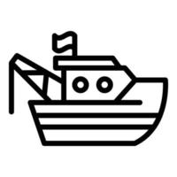 icono de barco de pesca de grúa, estilo de esquema vector