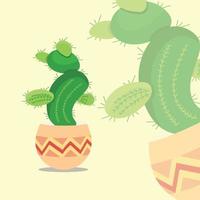 Cactus icons in a flat style on a yellow  background. Home plants cactus in pots and with flowers. vector