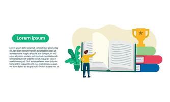 ilustración fondo joven leyendo un libro grande, vector