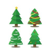 conjunto vectorial de árboles de Navidad de dibujos animados, pinos para tarjetas de felicitación, invitación, banner, web. árbol de símbolo tradicional de año nuevo y navidad con guirnaldas, bombilla, estrella. vacaciones de invierno. iconos vector