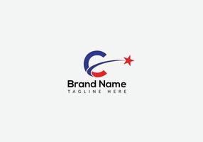 Star Logo On Letter C Template. Star Logo On C Letter, Initial Star Sign Concept Template vector