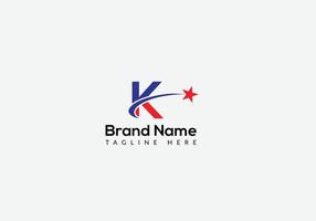 Star Logo On Letter K Template. Star Logo On K Letter, Initial Star Sign Concept Template vector