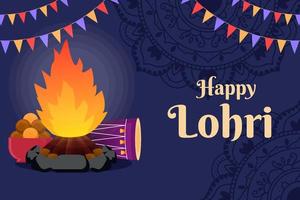 banner de ilustración de feliz lohri de diseño plano vector