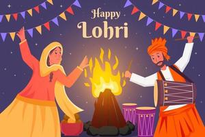 ilustración de fondo feliz lohri en diseño plano vector