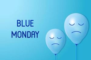 blue monday design background illustration with blue balloons sad expression vector