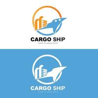 logotipo de buque de carga, vector de buque de carga rápida, velero, diseño para empresa de fabricación de buques, navegación fluvial, vehículos marinos, transporte, logística