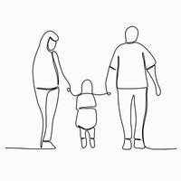 Doodle continuous line freehand drawing of a family. vector