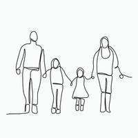 Doodle continuous line freehand drawing of a family. vector