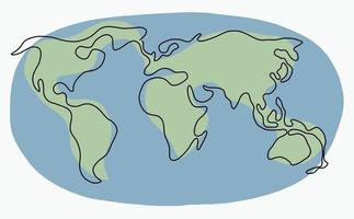 Continuous freehand drawing world map. vector