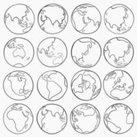 Collection of freehand world map sketch on globe. vector