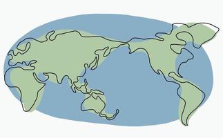 Continuous freehand drawing world map. vector