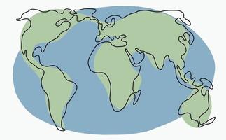 Continuous freehand drawing world map. vector