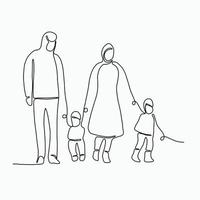 Doodle continuous line freehand drawing of a family. vector