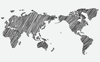 Bosquejo del mapa del mundo a mano alzada sobre fondo blanco. vector