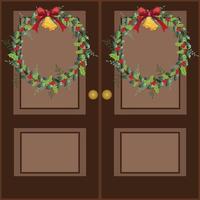 coronas de navidad colgando de la puerta delantera ilustración vectorial vector