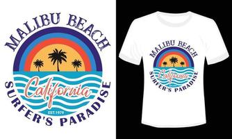 diseño de camiseta de malibu beach surfer's paradise california vector