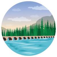 Landscape bridge nature beautiful illustration. vector