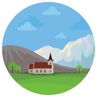 Landscape nature and church beautiful illustration. vector