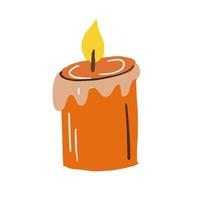Burning orange candle isolated on white. Vector illustration.