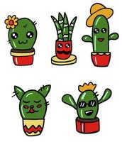 Set of cute cacti. Vector illustration. Mexican style