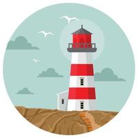 Landscape sea lighthouse beautiful illustration. vector