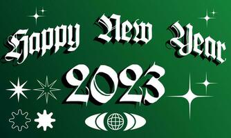 2023 feliz año nuevo con estilo streetwear y fondo verde. para afiches, redes sociales, pancartas vector