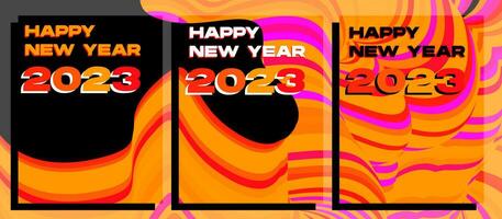 2023 Happy New Year Celebration Pack with fluid wavy color abstract design. Vector Illustration. For card, banner, poster, background