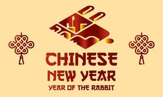 feliz año nuevo chino 2023 tarjeta de felicitación de conejo. con símbolo isométrico conejo. ilustración vectorial vector