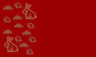 Chinese New Year 2023 red background with rabbit, clouds. Vector Illustration with place for your text