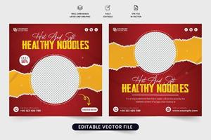 diseño de banner web de promoción de restaurante de comida saludable con formas abstractas. vector de publicación de redes sociales de menú de comida en fondos rojos para marketing digital. diseño de plantilla de menú de comida especial para negocios.