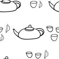 Doodle seamless pattern tea cup and teapot chines culture vector