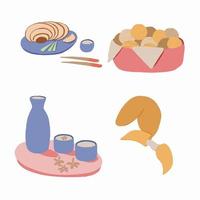 Peking duck, Chinese buns, sake, fortune cookies vector