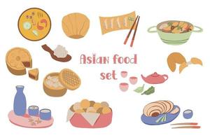 Assorted of different Asian food vector