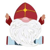 Saint Nicholas Day character isolated on white. The gnome is holding a gift. Nicholas old man Christian religion. Red miter. Dwarf priest. vector