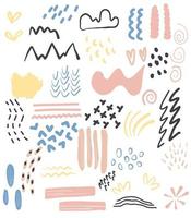 Color vector set of brush strokes, abstract elements, ink blots and doodle elements isolated on white. Artistic collection for design of business cards, postcards, banners, invitations