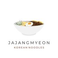 Illustration of Jajangmyeon Korean Black Noodles in a bowl vector