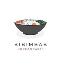 Korean Food Illustration Logo Bibimbap Rice in a bowl vector