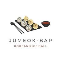 logotipo de ilustración de comida coreana jumeok bap con salsa vector