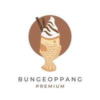 Bungeoppang Taiyaki Korean Food Illustration Logo With Vanilla Ice Cream vector