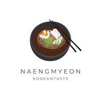 logotipo de ilustración de fideos coreanos picantes fríos de bibim naengmyeon vector