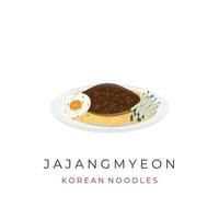 Illustration of Korean Jajangmyeon Black Noodles on a Plate vector