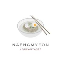 logotipo de ilustración de fideos coreanos fríos naengmyeon listo para comer vector