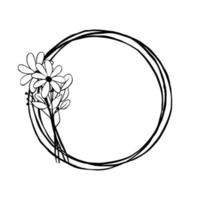 Black line Little Bouquet on triple circle frame. Vector illustration for decorate logo, greeting cards and any design.