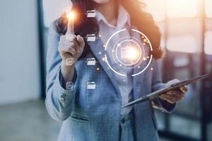 Document Management System , online documentation database and process automation to efficiently manage files, knowledge and documentation in enterprise with ERP. Corporate business technology. photo